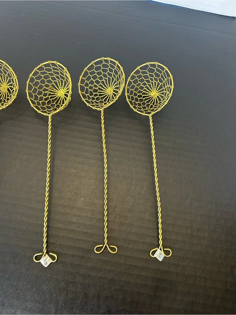 Vtg Gold Brass Metal Mesh Spoon Scoop Wire Oil Skimmer Strainer 9” Lot Of 6